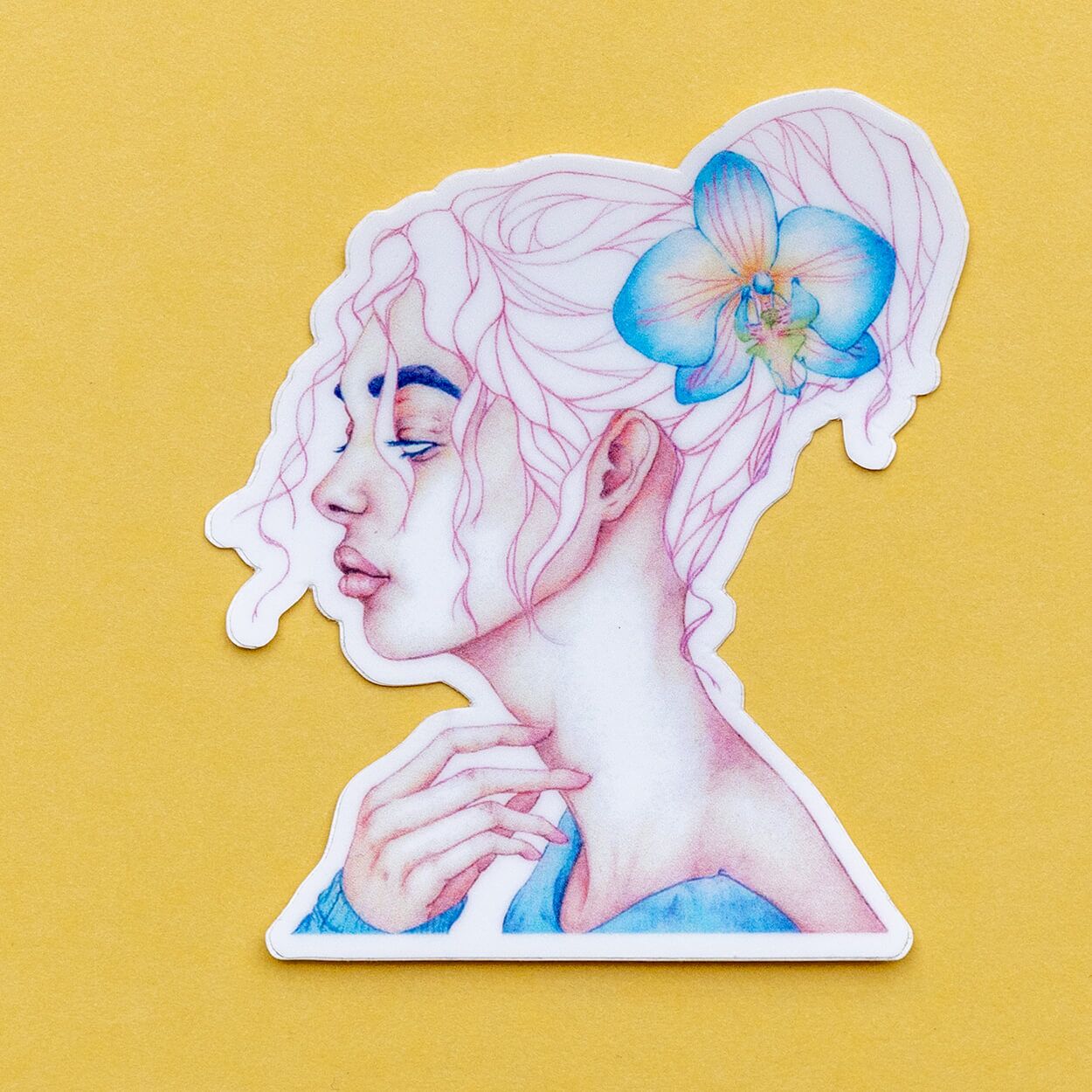 Peripheral sticker product focus on a yellow background
